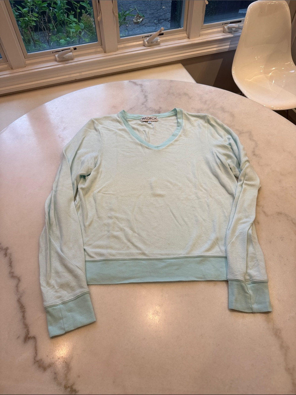 Wildfox Light Mint V-Neck Long Sleeve Pullover